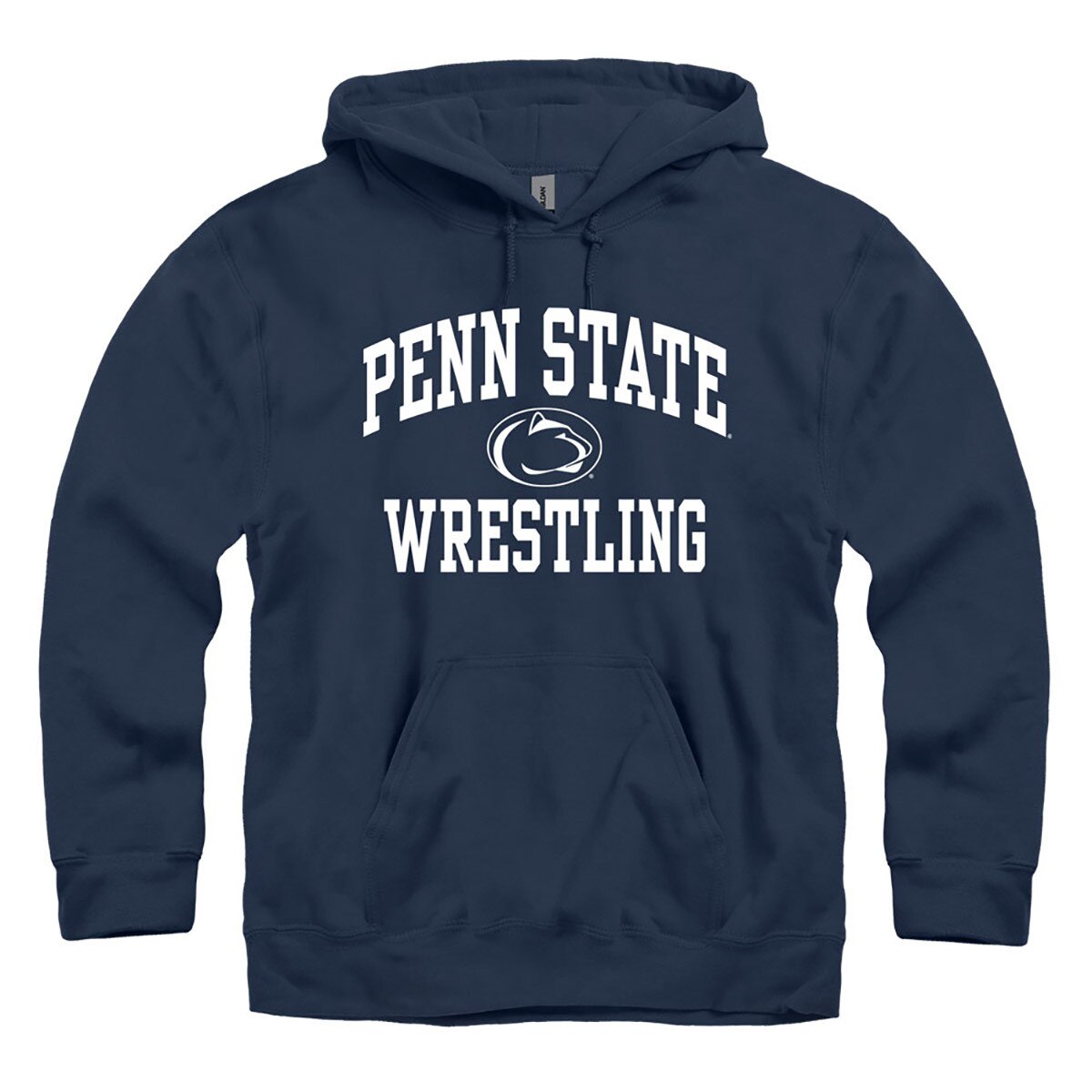 navy hooded sweatshirt with Penn State arched above Athletic Logo and Wrestling